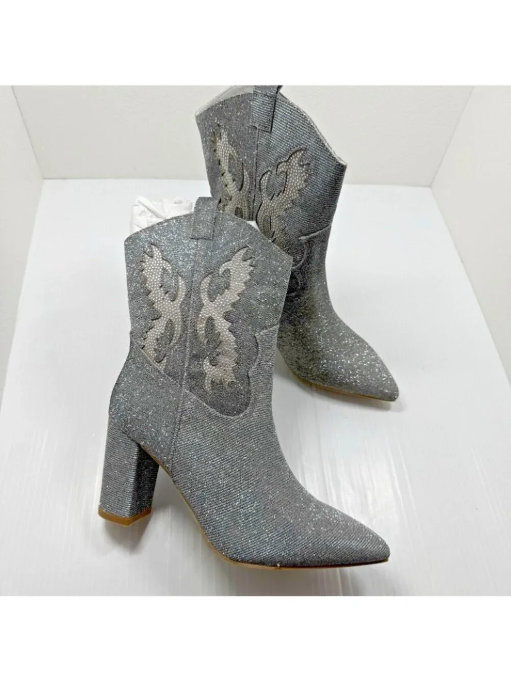 MIA Womens Gypsi Western Boots Size 9 Silver Glitter Cowgirl Disco Glam NWT